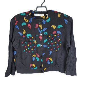 Womens Vintatge Chaus Black Multicolor Paisley Shirt Long Sleeve Button Up L
